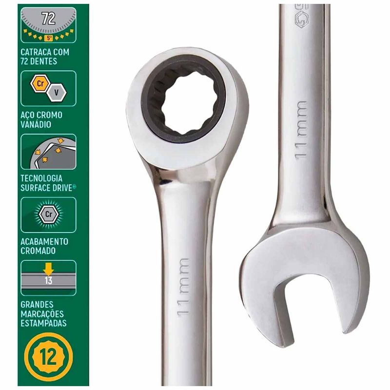 chave combinada com catraca sata 11mm st43204st (mp)