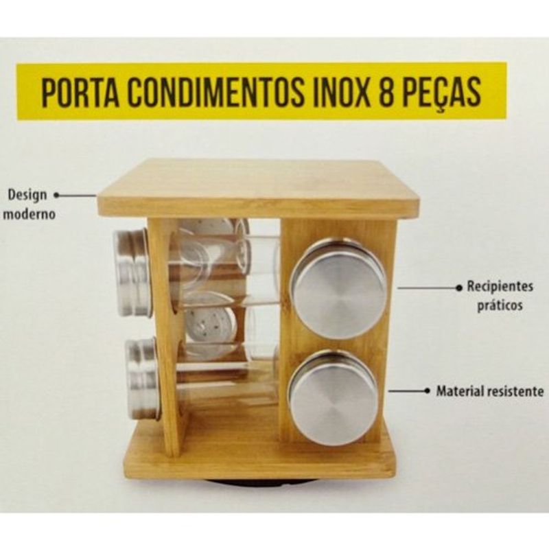 porta condimentos mimo style 8 peças giratório prata 6726