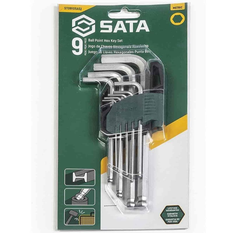 jogo de chaves 9 peças sata hexagonais abaulada longa 1,5-10mm st09105asj (mp)