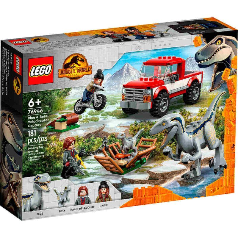 bloco lego jurassic world 181 peças captura dos velociraptores blue e beta - 76946