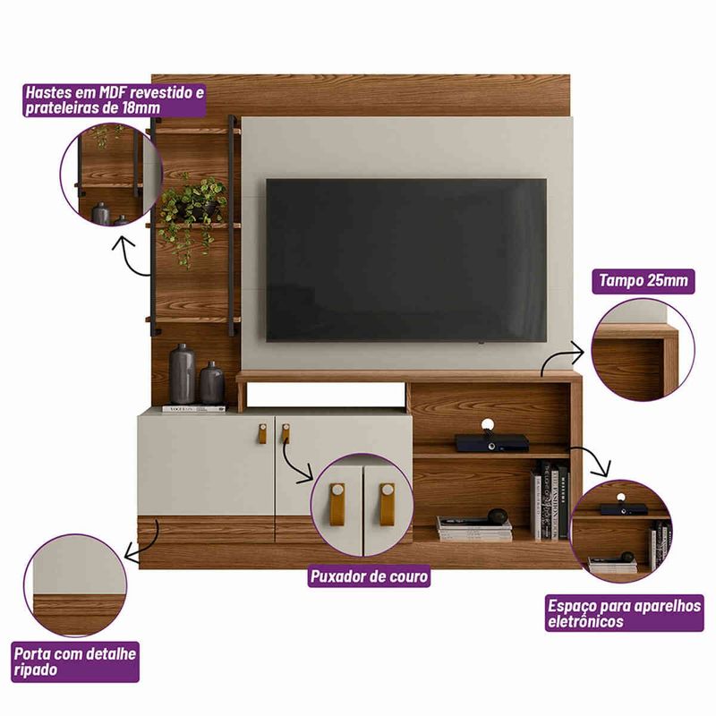 estante home para tv até 50" linea alagoas freijó e off white