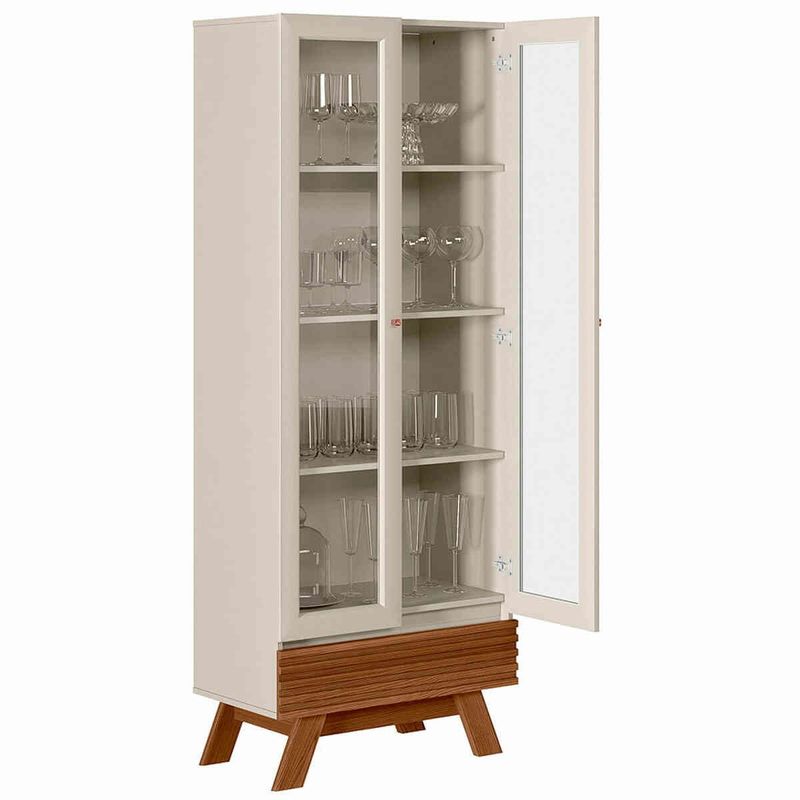 cristaleira retro linea marsala 2 portas e 1 gaveta freijó e off white