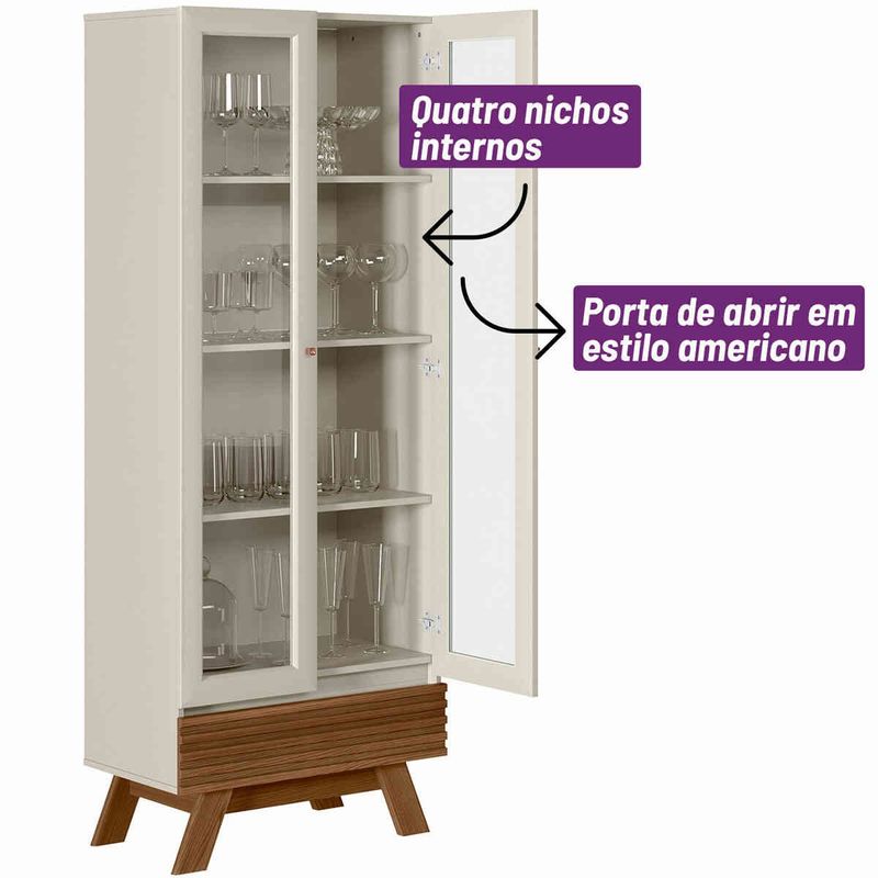 cristaleira retro linea marsala 2 portas e 1 gaveta freijó e off white