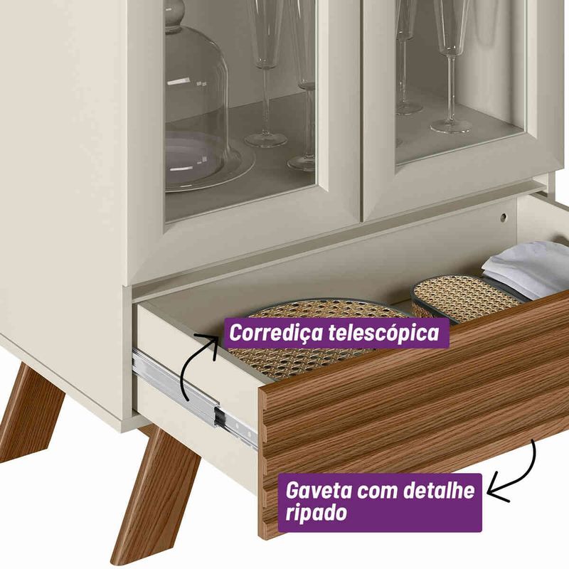 cristaleira retro linea marsala 2 portas e 1 gaveta freijó e off white