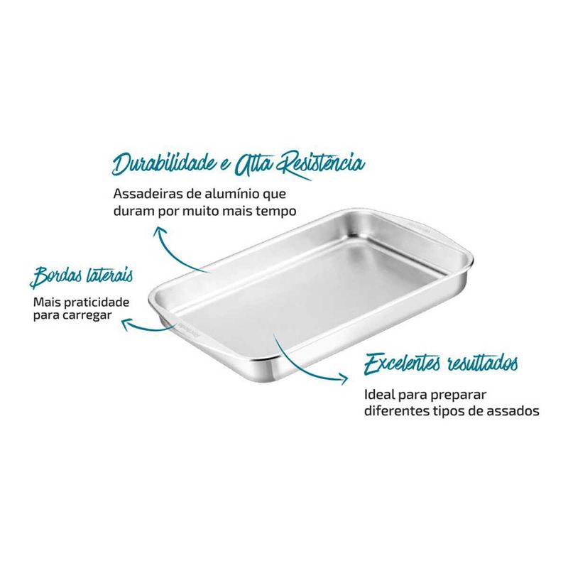 assadeira rochedo retangular dura mais prata fpf2
