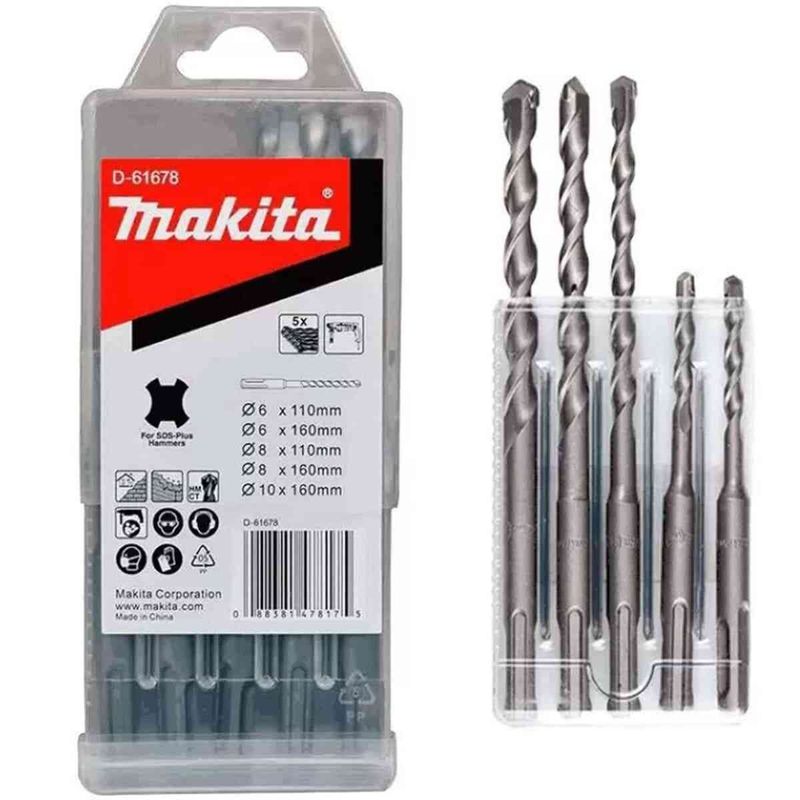 conjunto de brocas para concreto makita standard plus com 5 peças d-61678 (mp)