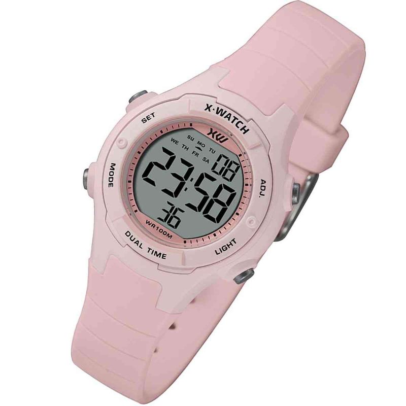 relógio x-watch feminino digital infantil xlppd055 bxrx rosa