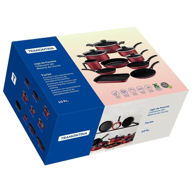 jogo de panelas tramontina 10 peças turim antiaderente vermelho 20297964