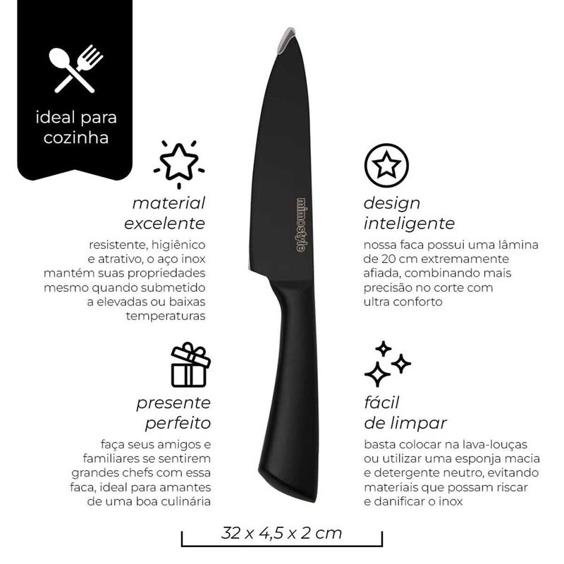 faca mimo style chef premium 8" inox preto 7805