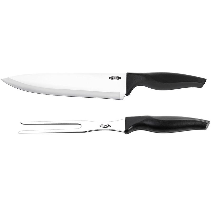 jogo para churrasco brinox faca e garfo trinchante cross preto 2556308