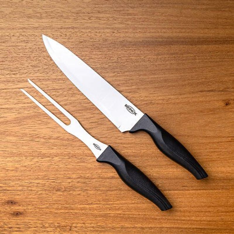 jogo para churrasco brinox faca e garfo trinchante cross preto 2556308