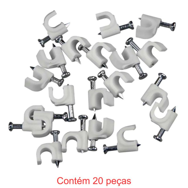 fixa fio coaxial 8mm + prego 2,5x25mm branco 20 peças - sforplast (mp)