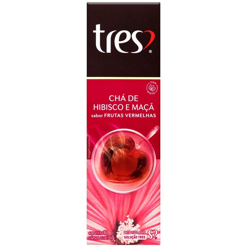 cápsula de chá 3 corações hibisco e maçã 10 unidades 3g