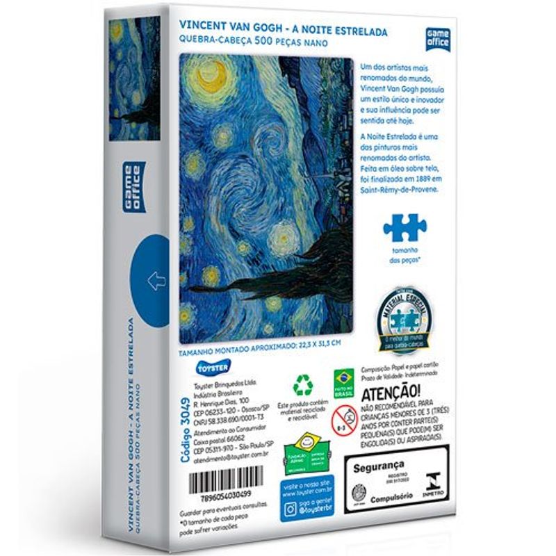 quebra-cabeça toyster 500 peças nano vincent van: gogh a noite estrelada 3049