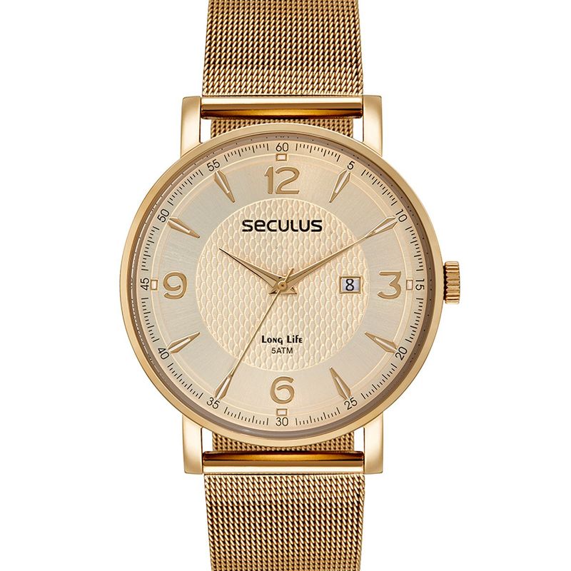 relógio masculino seculus dourado 77200gpsvda2