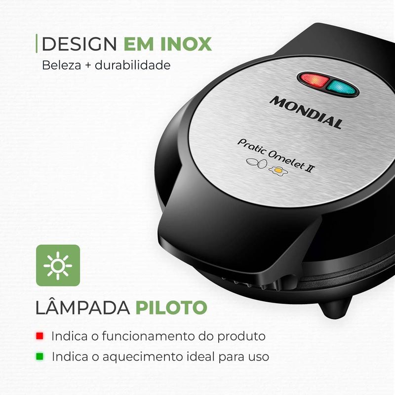 omeleteira elétrica mondial 127v pratic preto inox om-04-bi
