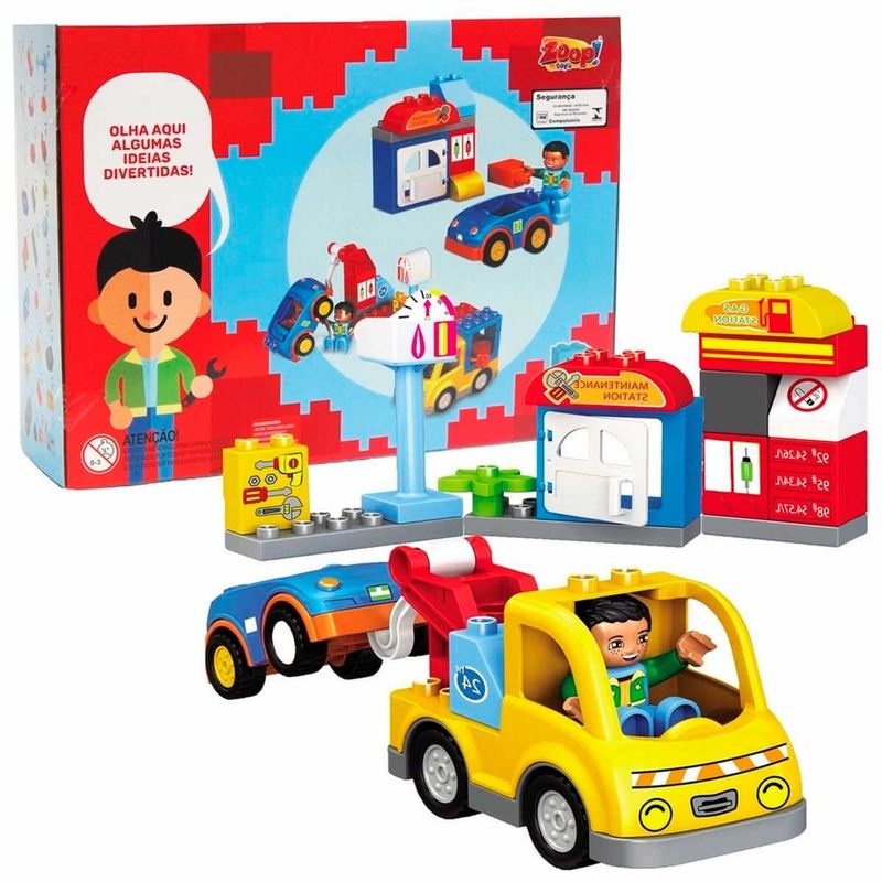 bloco de montar zoop toys 29 peças oficina e posto de gasolina (mp)