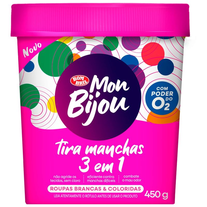 tira manchas em pó 3 em 1 mon bijou brancas e coloridas 450g