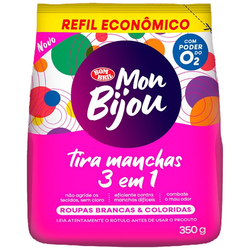 tira manchas em pó 3 em 1 mon bijou brancas e coloridas 350g