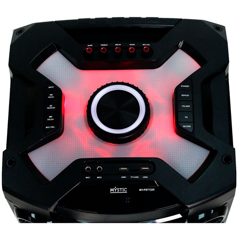 caixa de som amplificada mystic com microfone sem fio bluetooth usb preto my-pst1225