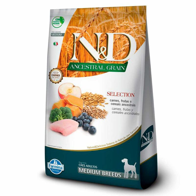 ração n&d ancestral grain cães adultos raça média carne 15kg (mp)