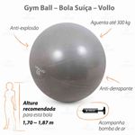 bola de ginástica vollo gym ball 65cm cinza vp1035
