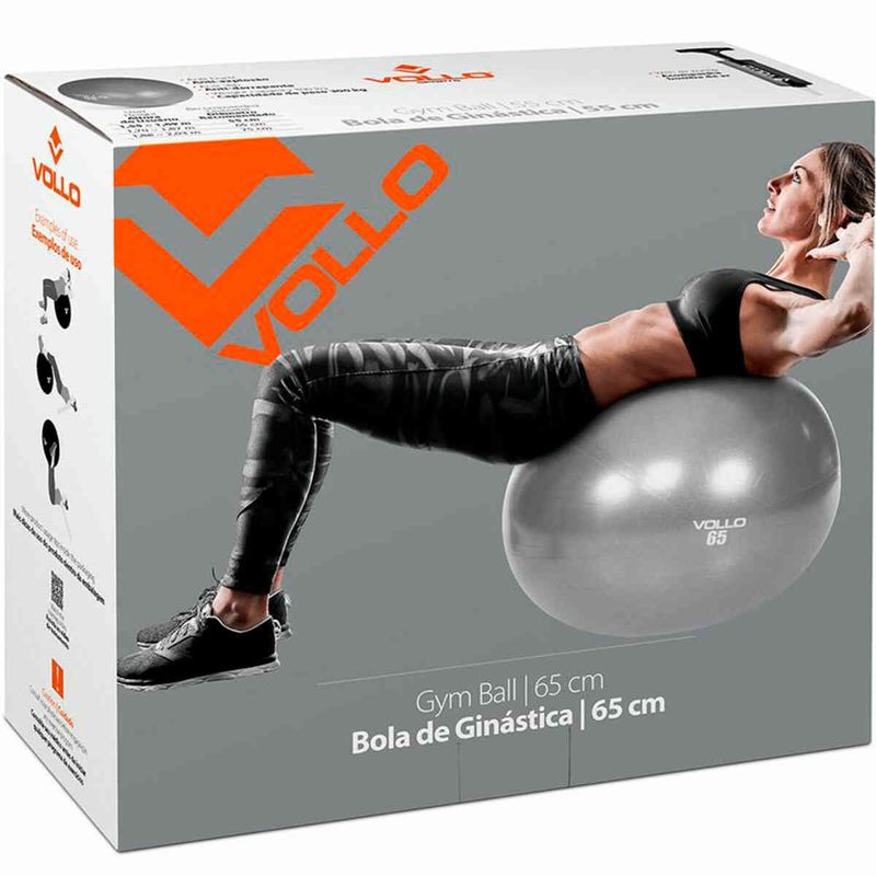bola de ginástica vollo gym ball 65cm cinza vp1035