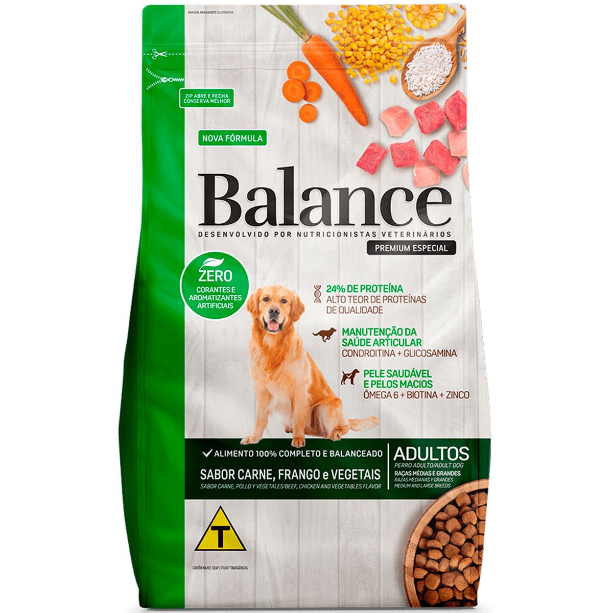 Alimento para Cães Balance Médios/Grandes Carne, Frango e Vegetais Pacote com 2,7kg