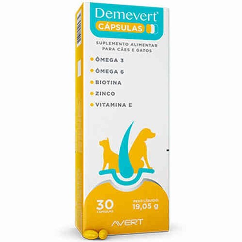 suplemento demevert avert cães e gatos com 30 cápsulas 19,05g (mp)