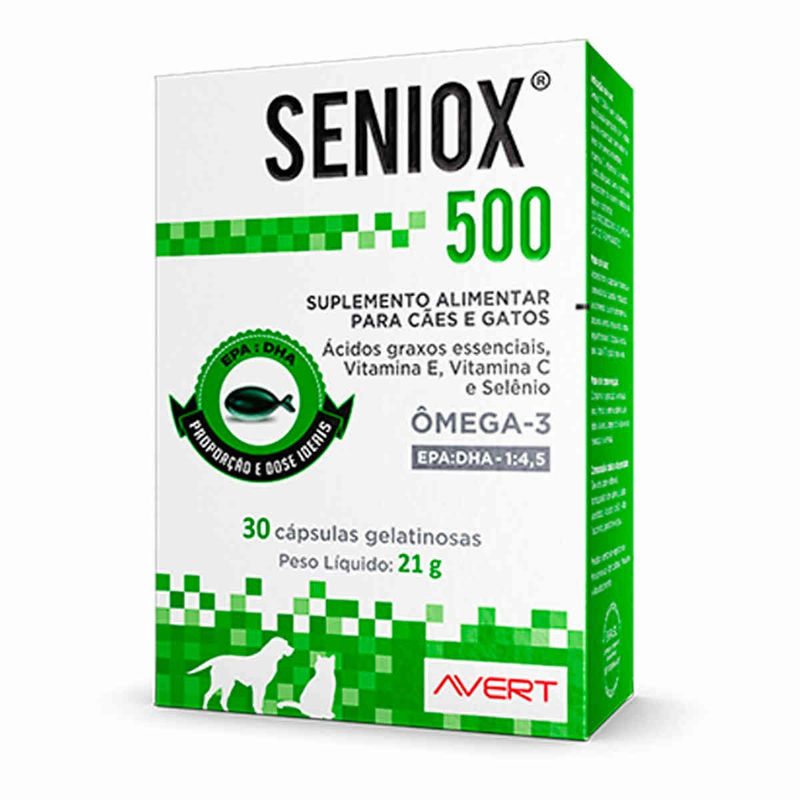 suplemento alimentar seniox 500 avert para cães e gatos (mp)