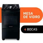 fogão 4 bocas brastemp automático mesa de vidro bivolt preto bfo4xaeuna