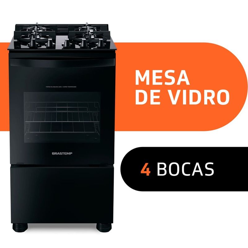 fogão 4 bocas brastemp automático mesa de vidro bivolt preto bfo4xaeuna