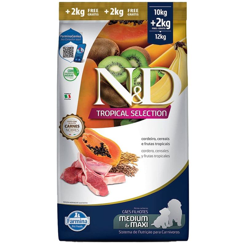 ração n&d cães filhotes raças médias e grandes tropical cordeiro 10kg (mp)