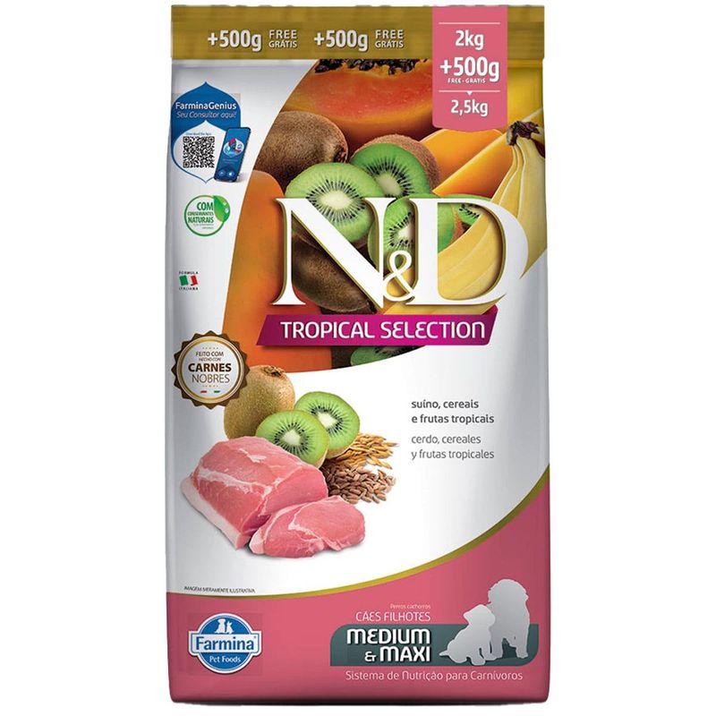 ração n&d cães filhotes raças grandes e médias tropical suíno 2kg (mp)