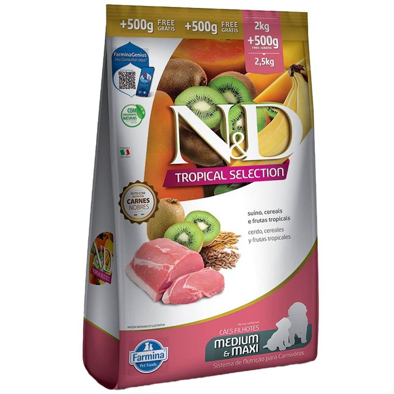 ração n&d cães filhotes raças grandes e médias tropical suíno 2kg (mp)
