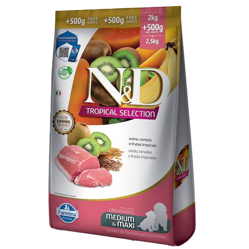 ração n&d cães filhotes raças grandes e médias tropical suíno 2kg (mp)