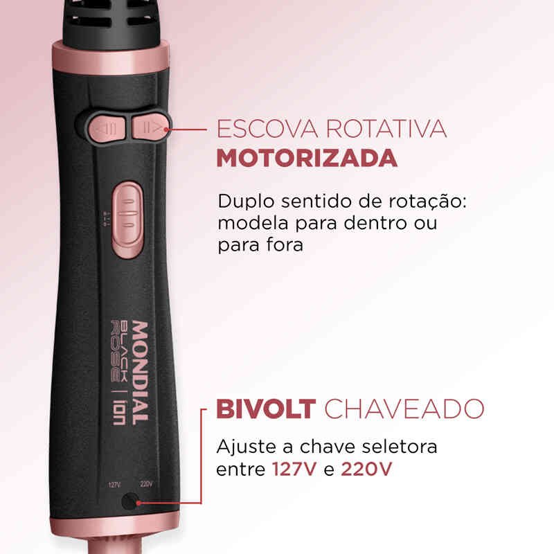 escova secadora mondial preto e rosê erb-01