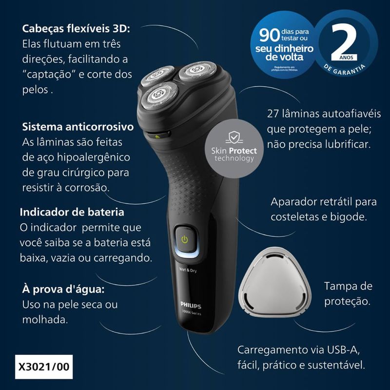 barbeador philips comfort cut x3021/00 preto