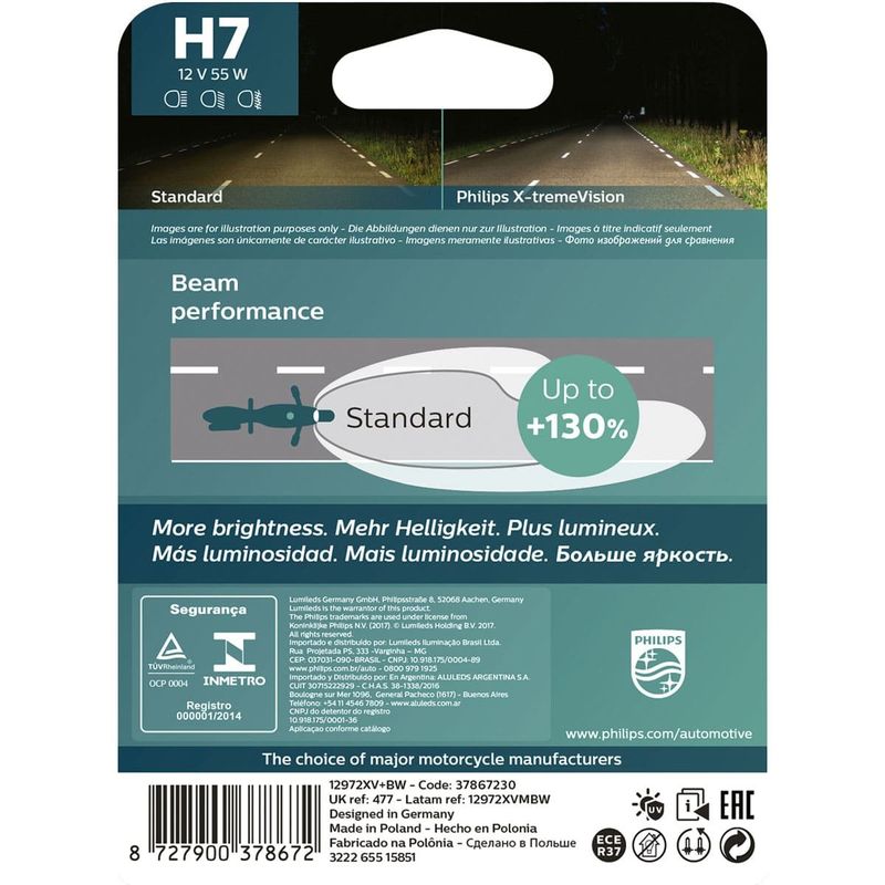 lâmpada para farol philips h7 12v 55w x-tremevision (mp)