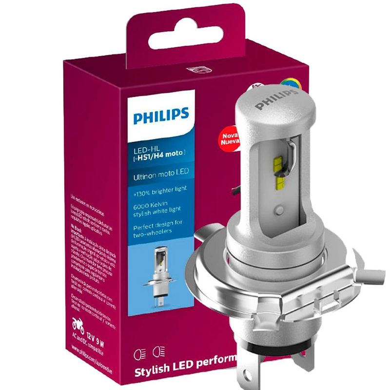 lâmpada para farol philips h4 led ultinon moto (mp)