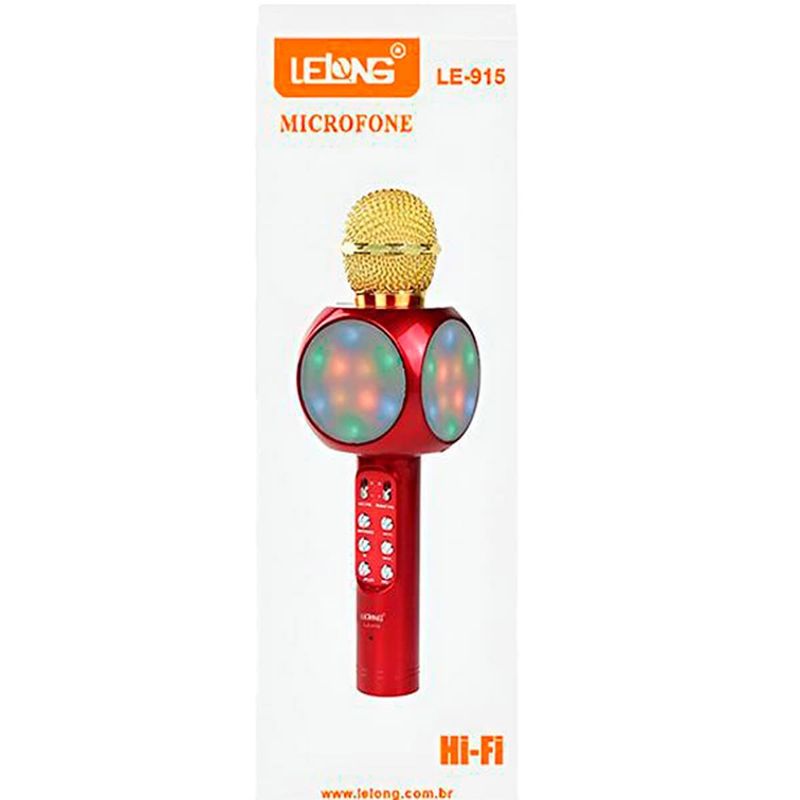 microfone lelong karaokê bluetooth vermelho le-915 (mp)