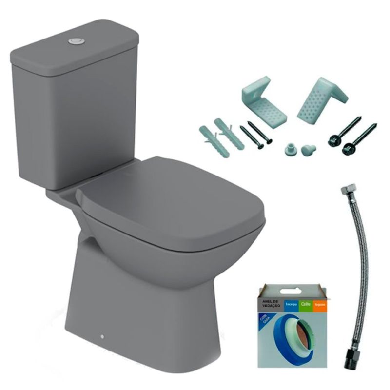 kit vaso sanitário roca debba classic grafitto com caixa acoplada 3,6l (mp)