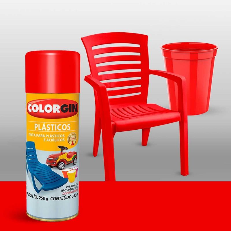 tinta spray colorgin para plástico 350ml vermelho malagueta - 1504 (mp)