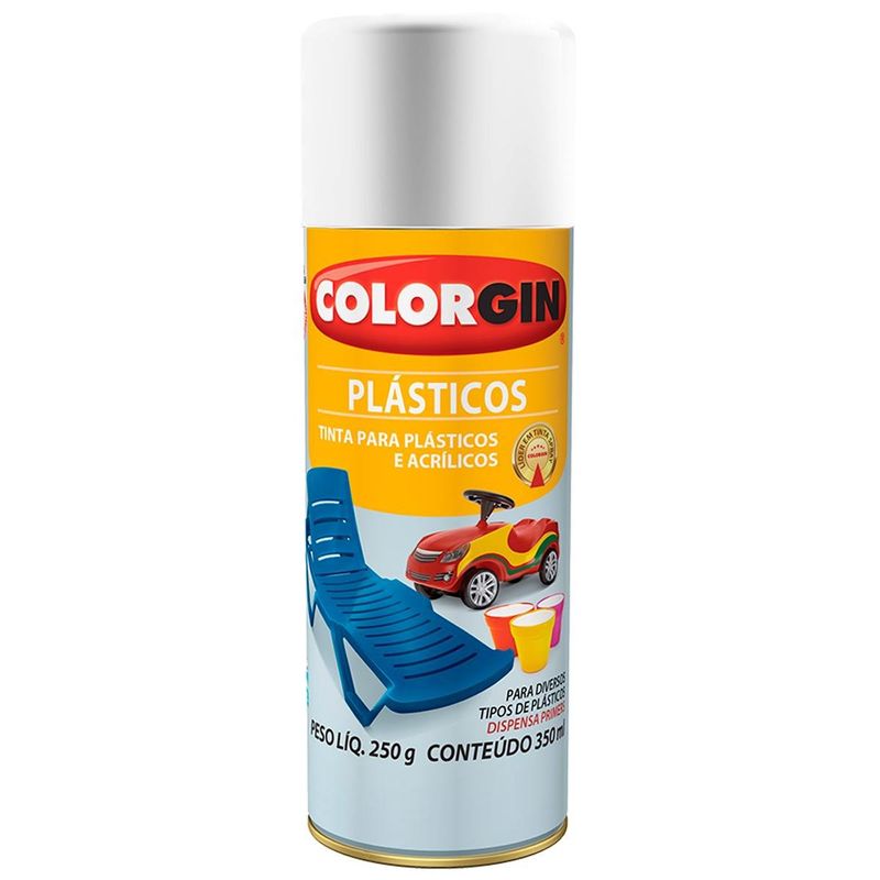 tinta spray colorgin para plástico 350ml branco brilhante - 1501 (mp)