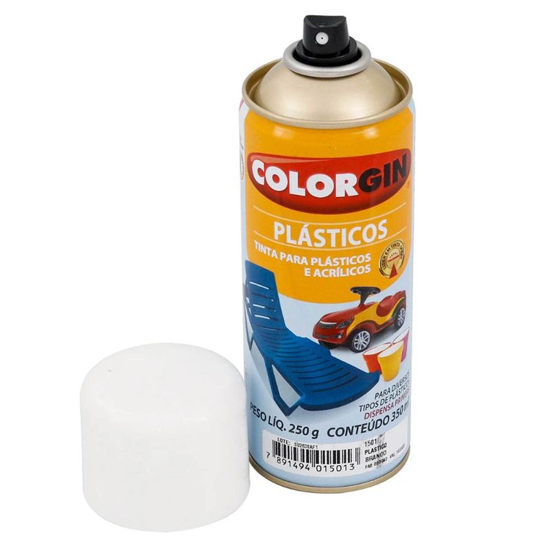 tinta spray colorgin para plástico 350ml branco brilhante - 1501 (mp)