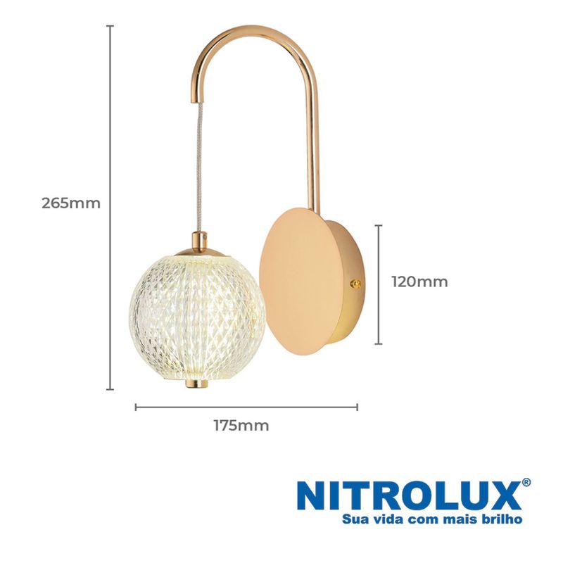 arandela led 3 em 1 bivolt 5w la300 dourada - nitrolux (mp)