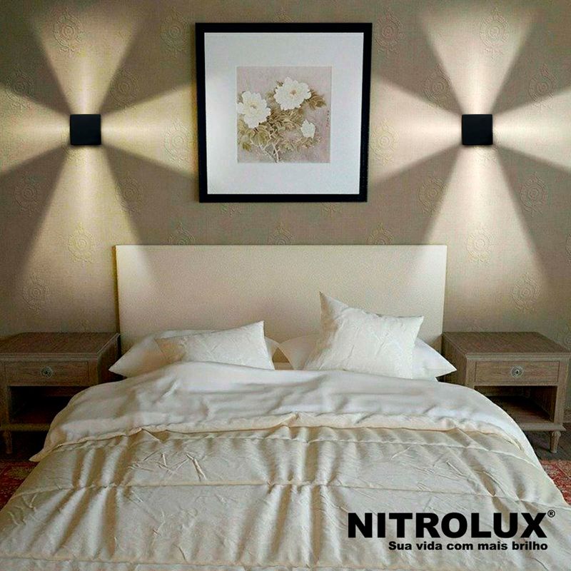 arandela led bivolt 6w 3000k luz amarela al14 preta - nitrolux (mp)