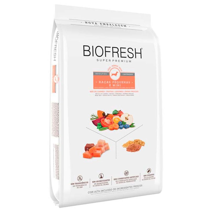 ração biofresh cães castrados raças pequenas e mini mix de carnes 3kg (mp)