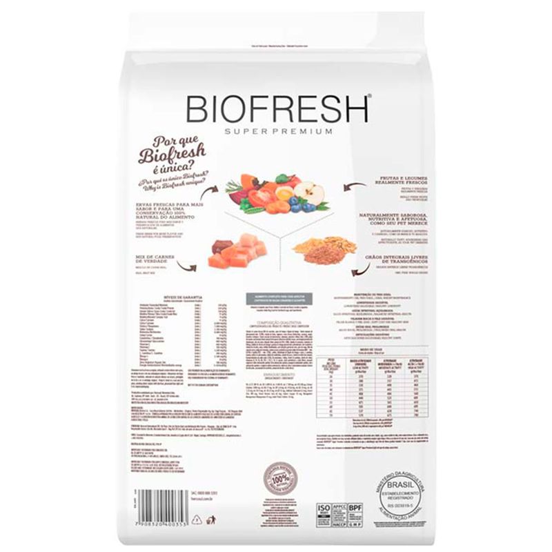 ração biofresh cães castrados raças pequenas e mini mix de carnes 1kg (mp)