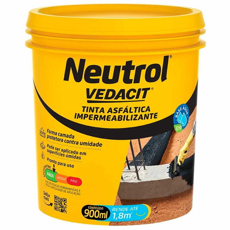 pintura impermeabilizante asfáltica neutrol base d'água 900ml - vedacit (mp)